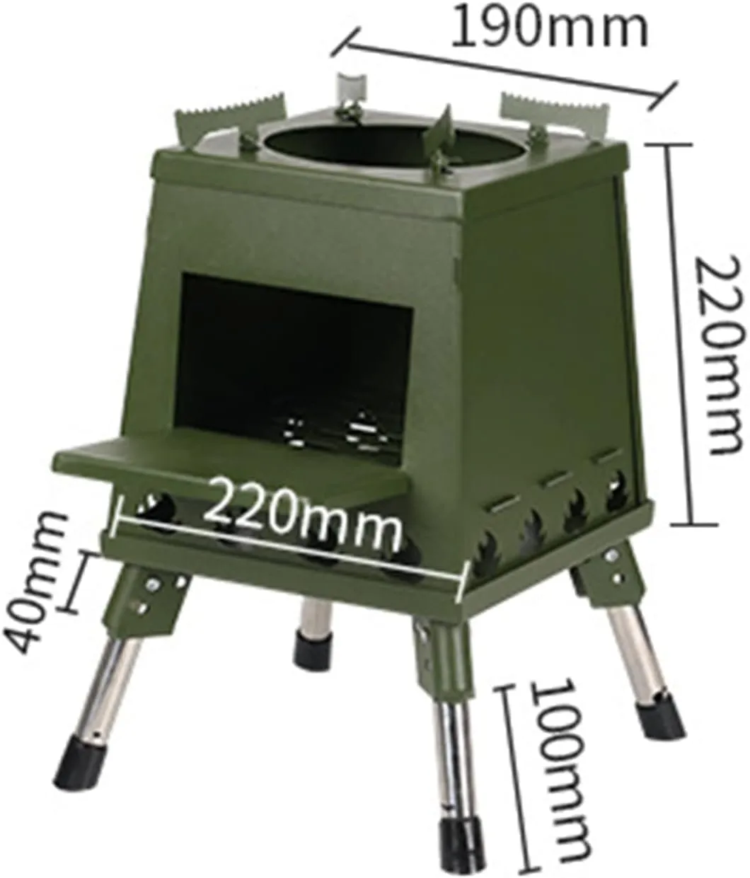 Mini Outdoor Firewood Stove Camping Cooking Picnic Travel Stainless Steel Square Wood Stove Charcoal Folding Grill Multifunctional Camping Stove