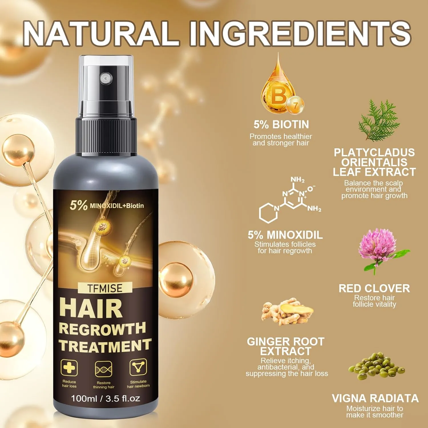Minoxidil Spray - 5% Minoxidil for Men, Minoxidil for Women Hair Growth Products, Extra Strength Hair Regrowth Treatments with Biotin, Help to Stop Loss Hair Unscented Light and non Greasy 3.38 Fl.OZ