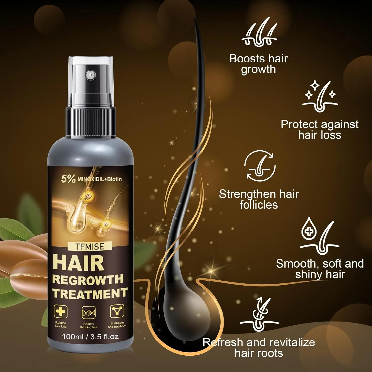 Minoxidil Spray - 5% Minoxidil for Men, Minoxidil for Women Hair Growth Products, Extra Strength Hair Regrowth Treatments with Biotin, Help to Stop Loss Hair Unscented Light and non Greasy 3.38 Fl.OZ