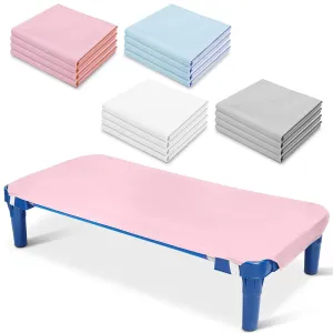 Mixweer 16 Pcs Cot Sheets for Toddler and Preschool 23" L x 51" W Cot Sheets Pack for Daycare Standard Size Pure Cotton Breathable Preschool Crib Sheet Cot Bed Fitted Sheet for Kids Boys Girls 4 Color