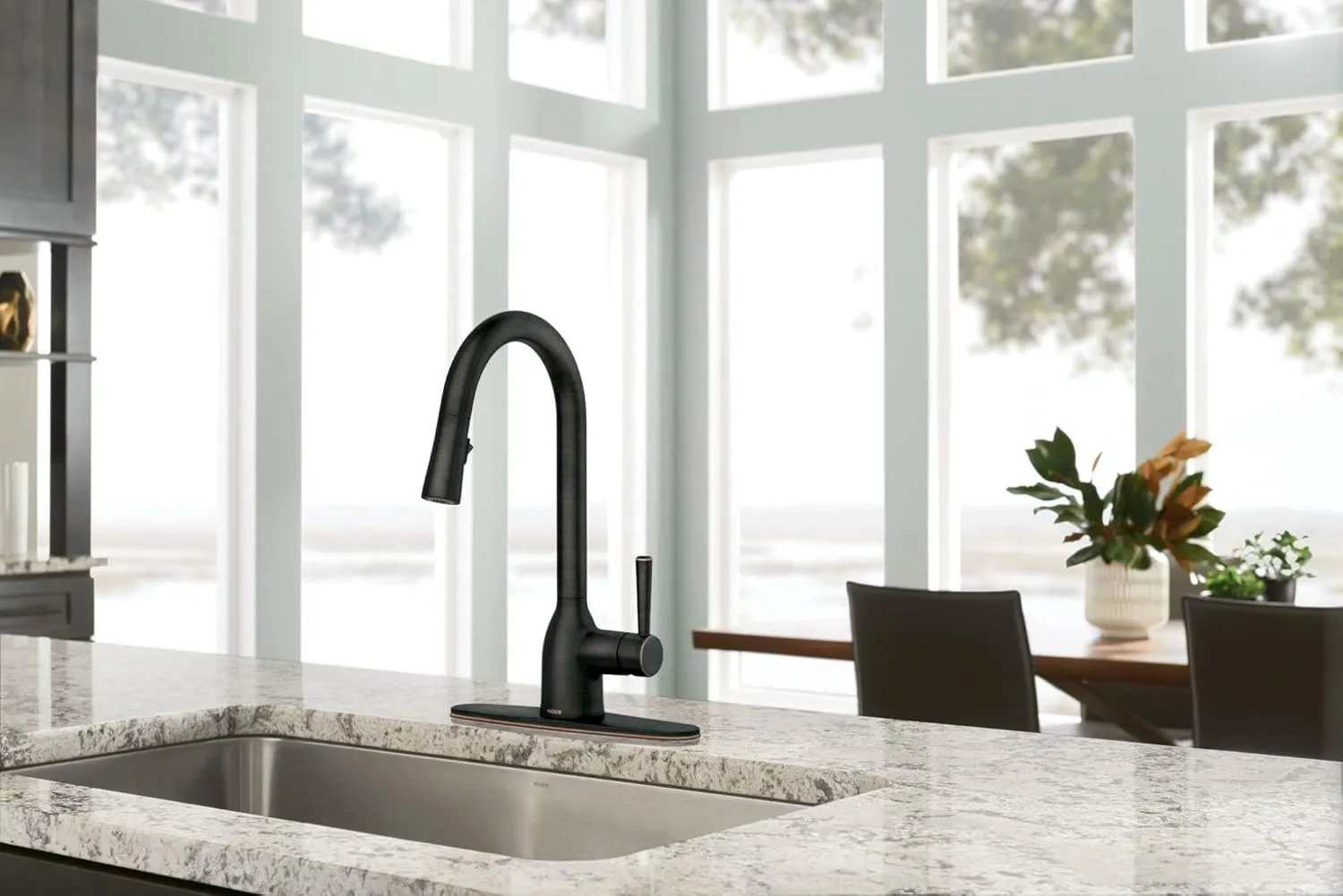 Moen 87233BRB Adler One-Handle High Arc Pulldown Kitchen Faucet with Power Clean, Mediterranean Bronze
