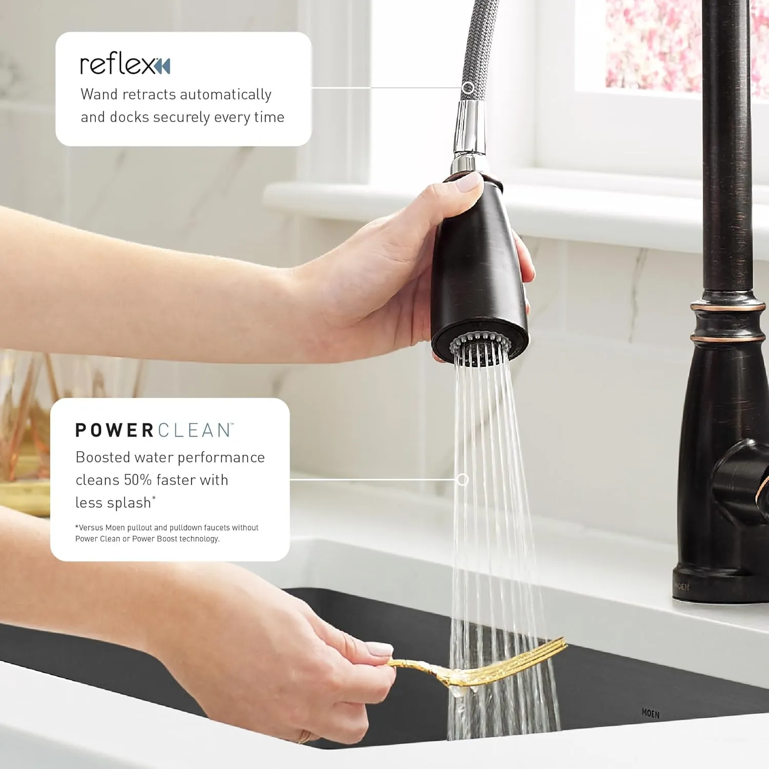 Moen 87233BRB Adler One-Handle High Arc Pulldown Kitchen Faucet with Power Clean, Mediterranean Bronze