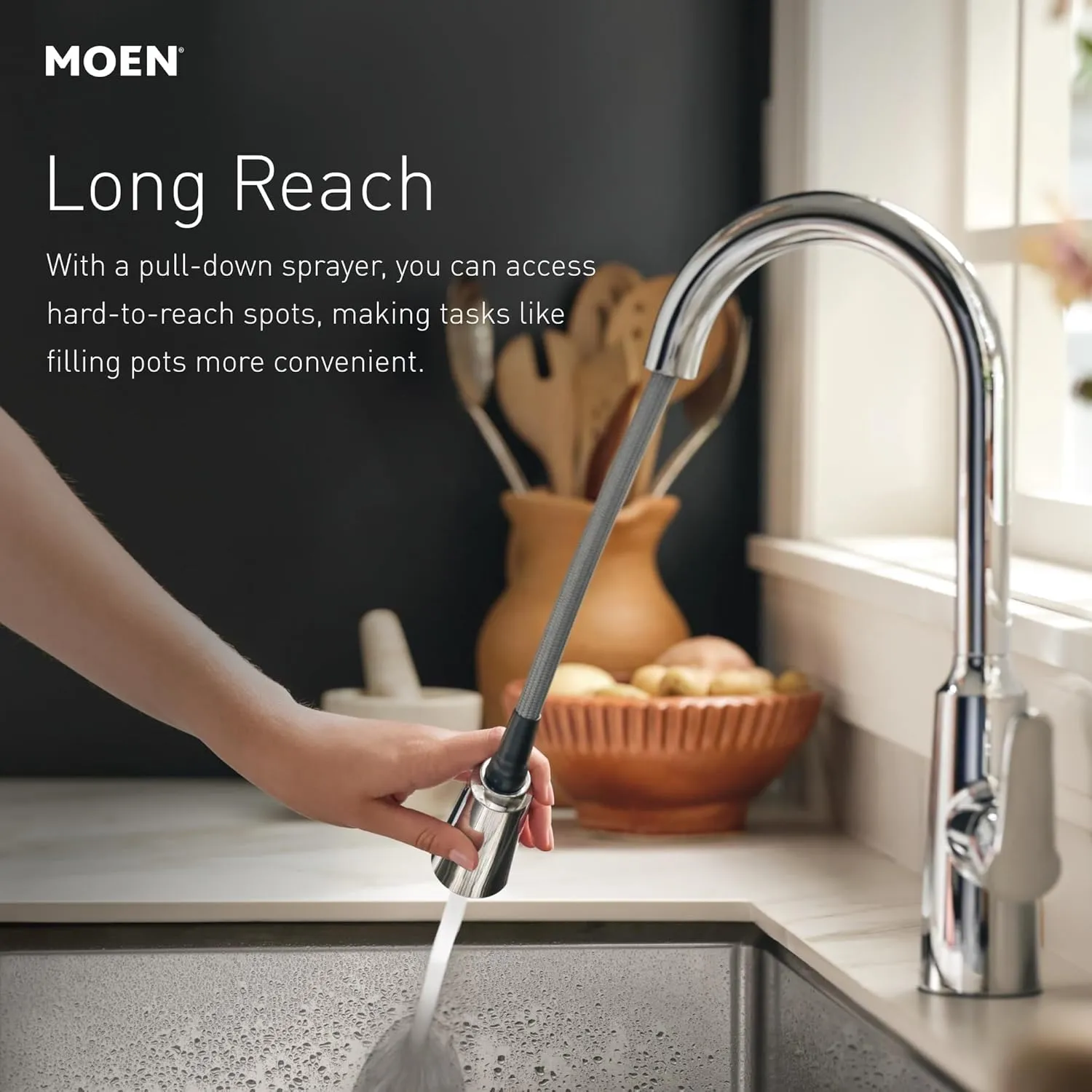 Moen 87233BRB Adler One-Handle High Arc Pulldown Kitchen Faucet with Power Clean, Mediterranean Bronze