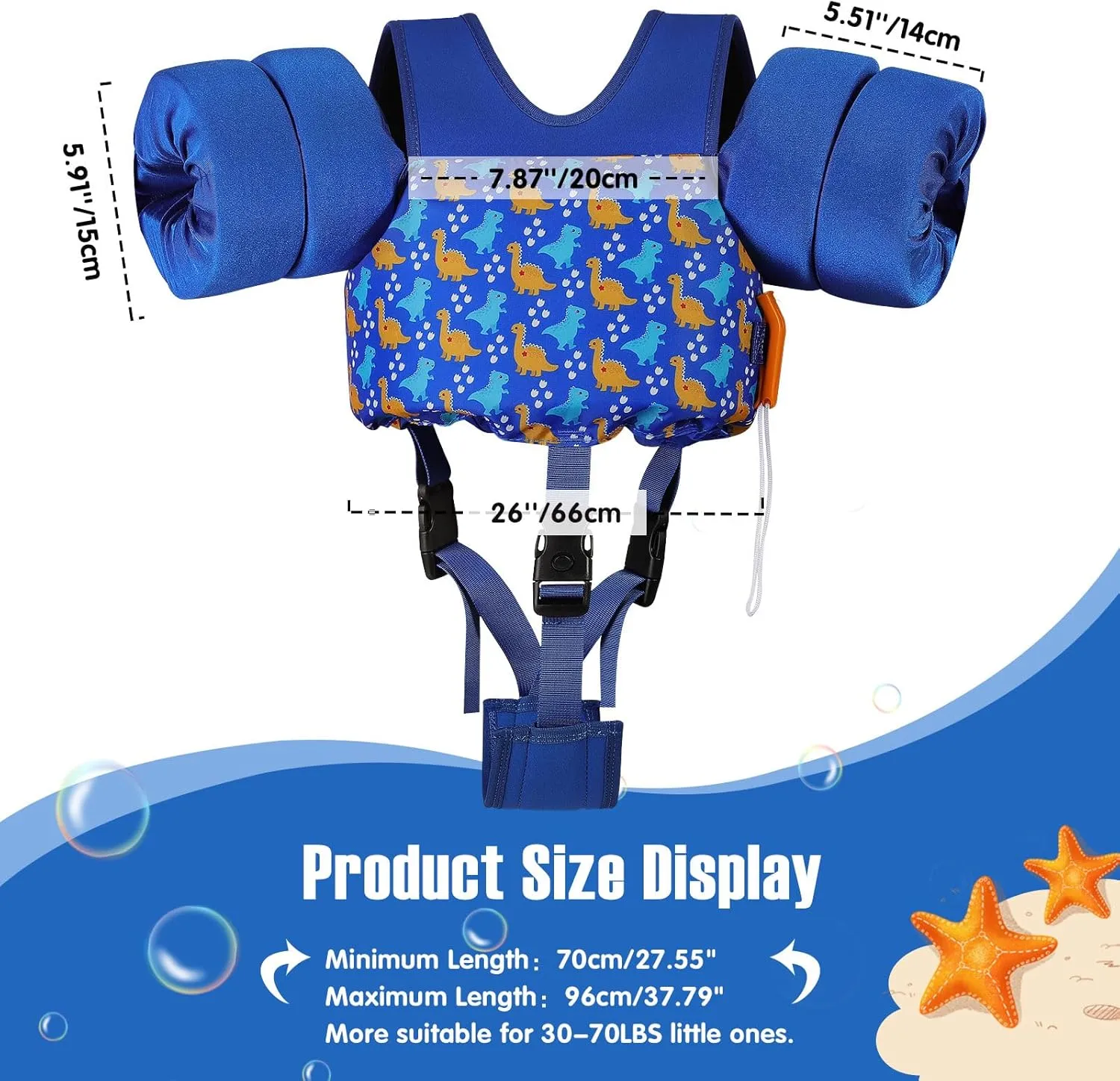 MoKo 13-30/30-70 lbs Toddler Floaties Arm Floaties, Toddler Swim Vest Cartoon Swim Arm Band for Kids with Crotch Strap Pool Float Vests Sleeves Shoulder Straps Learn to Swim