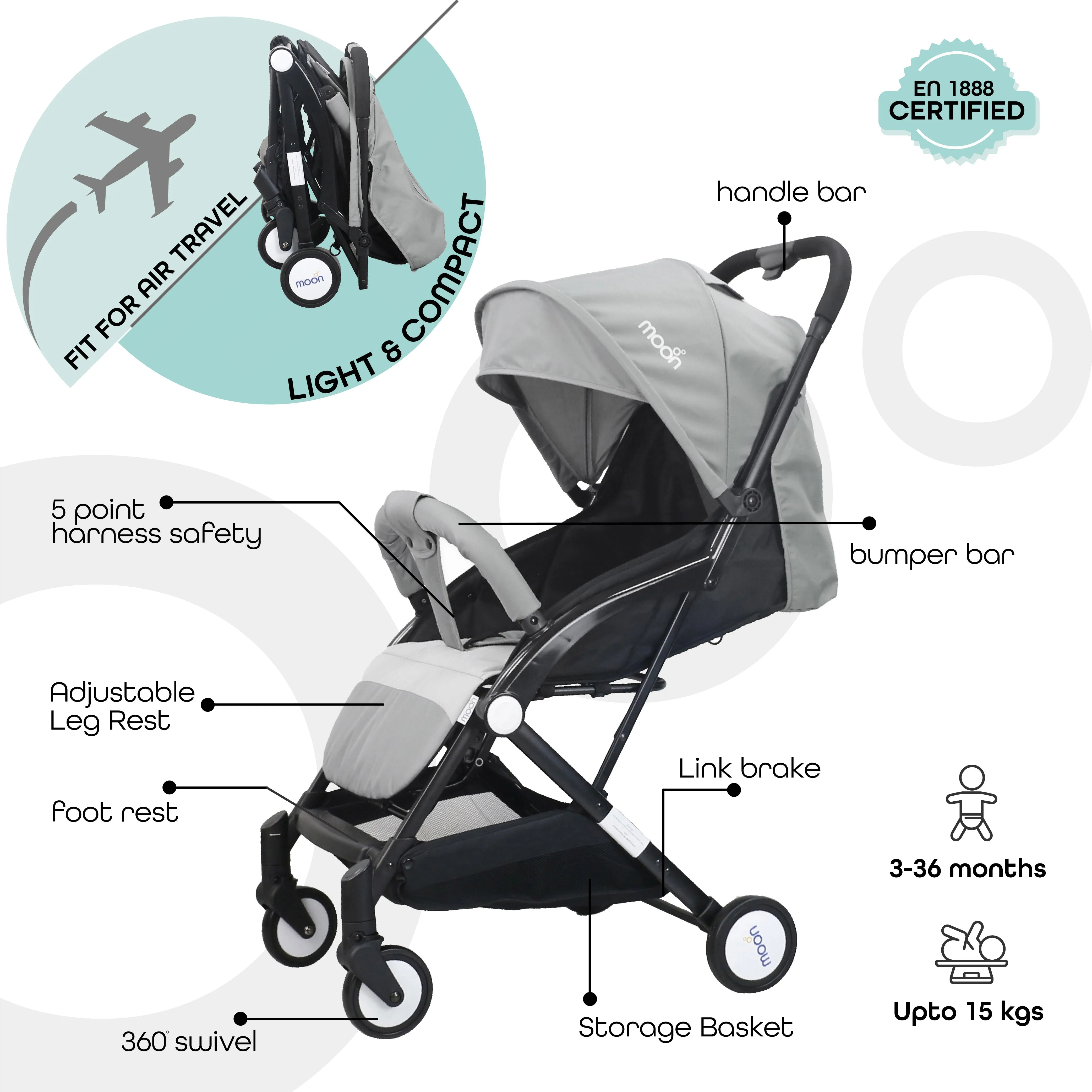 Moon - Travel-Lite  - Cabin Stroller - Grey