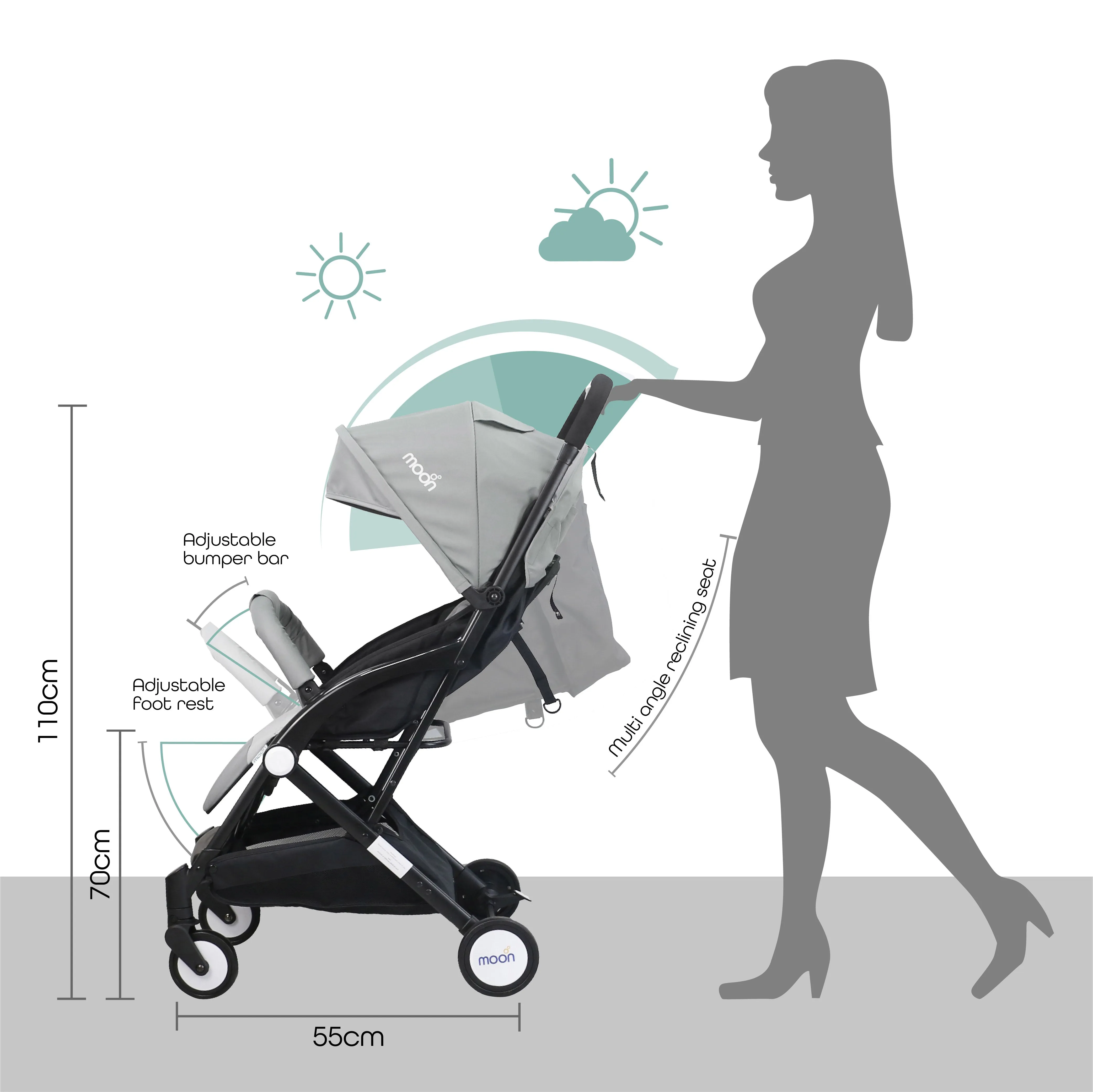 Moon - Travel-Lite  - Cabin Stroller - Grey