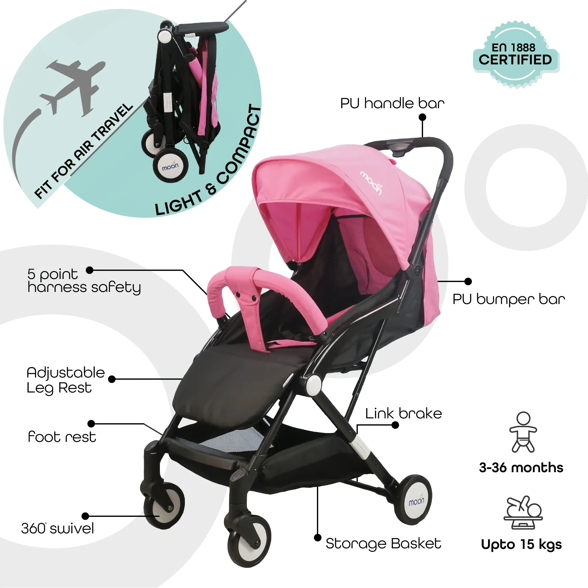 Moon - Travel-Lite  - Cabin Stroller - Pink