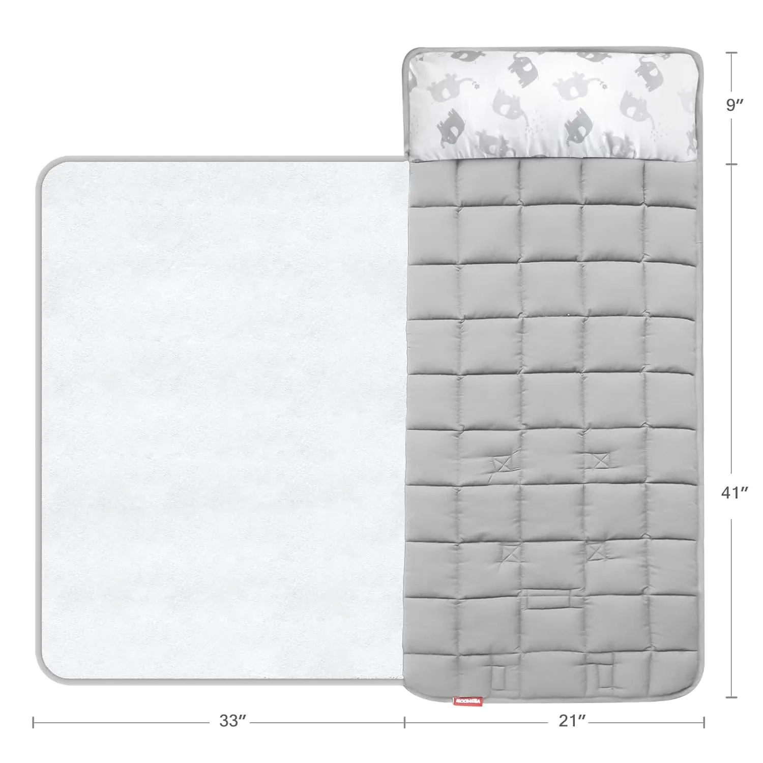 Moonsea Nap Mat for Toddlers Elephant with Pillow Blanket, Lightweight Perfect for Kids Preschool, Daycare, Travel Sleeping Bag Boys Girls, 21" x 50" Fit on a Standard Cot