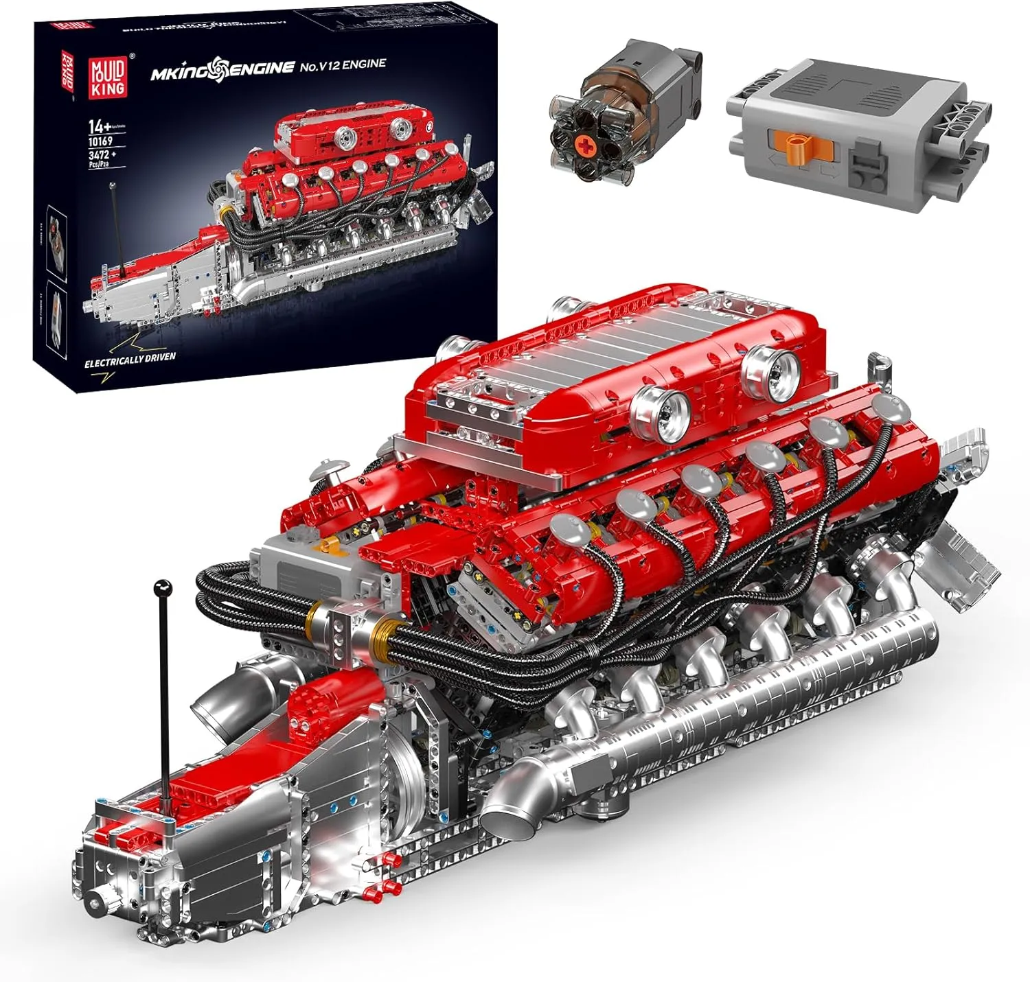 Mould King V12 Engine Building Block Sets, V12 Engine Model Kit That Runs, MOC Engineering Model Building Kit with Battery and Motor, 3472 PCS STEM Engineering Building Blocks for Adults