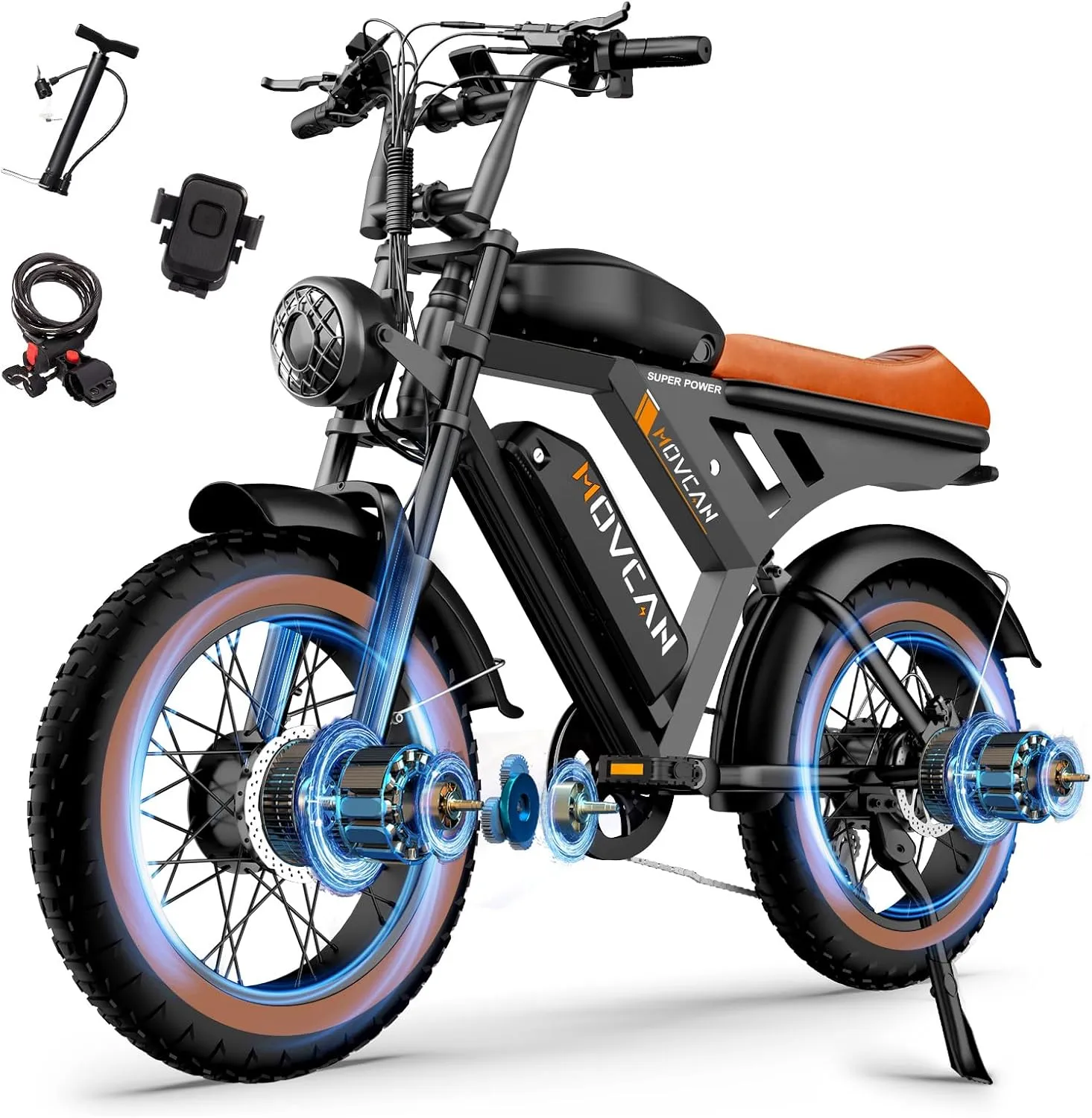 MOVCAN V30 Series Electric Bike for Adults 3000W/1500W/1000W Motor 20" Fat Tire Ebike,37.5MPH/32MPH/28MPH 120/70 Miles,48V 40Ah/31.2/15.6 AH Battery Hydraulic Disc Brake Electric Motorcycle Bike