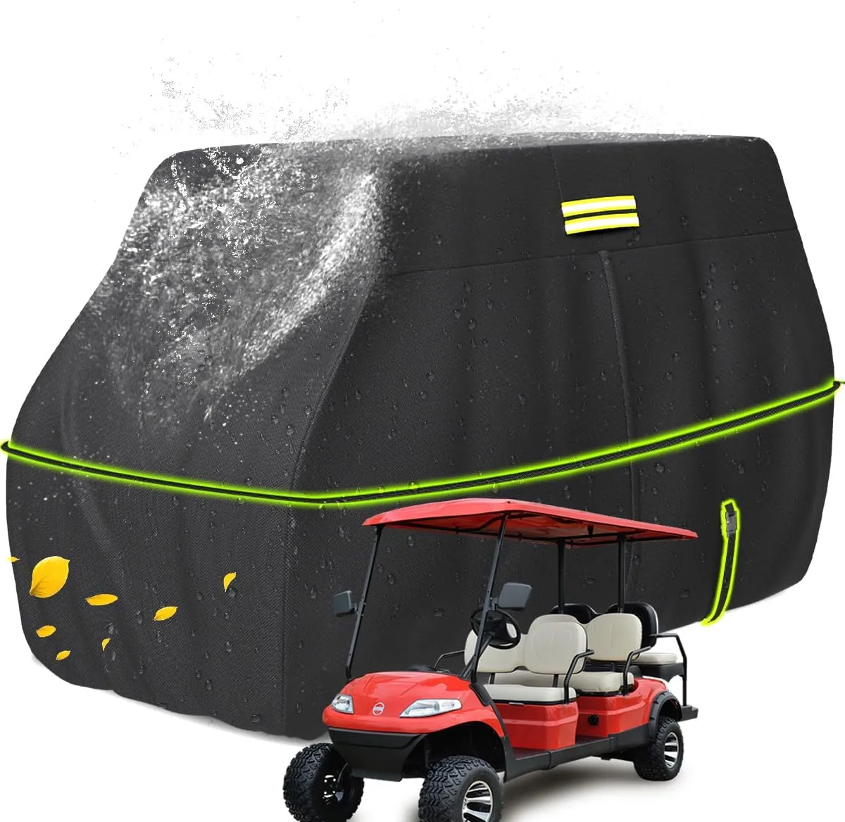 moveland 4/6 Passenger Golf Cart Cover, 100% 600D Waterproof, Universal Fits Most 4/6 Passenger EZGO, Club Car, Yamaha Golf Carts