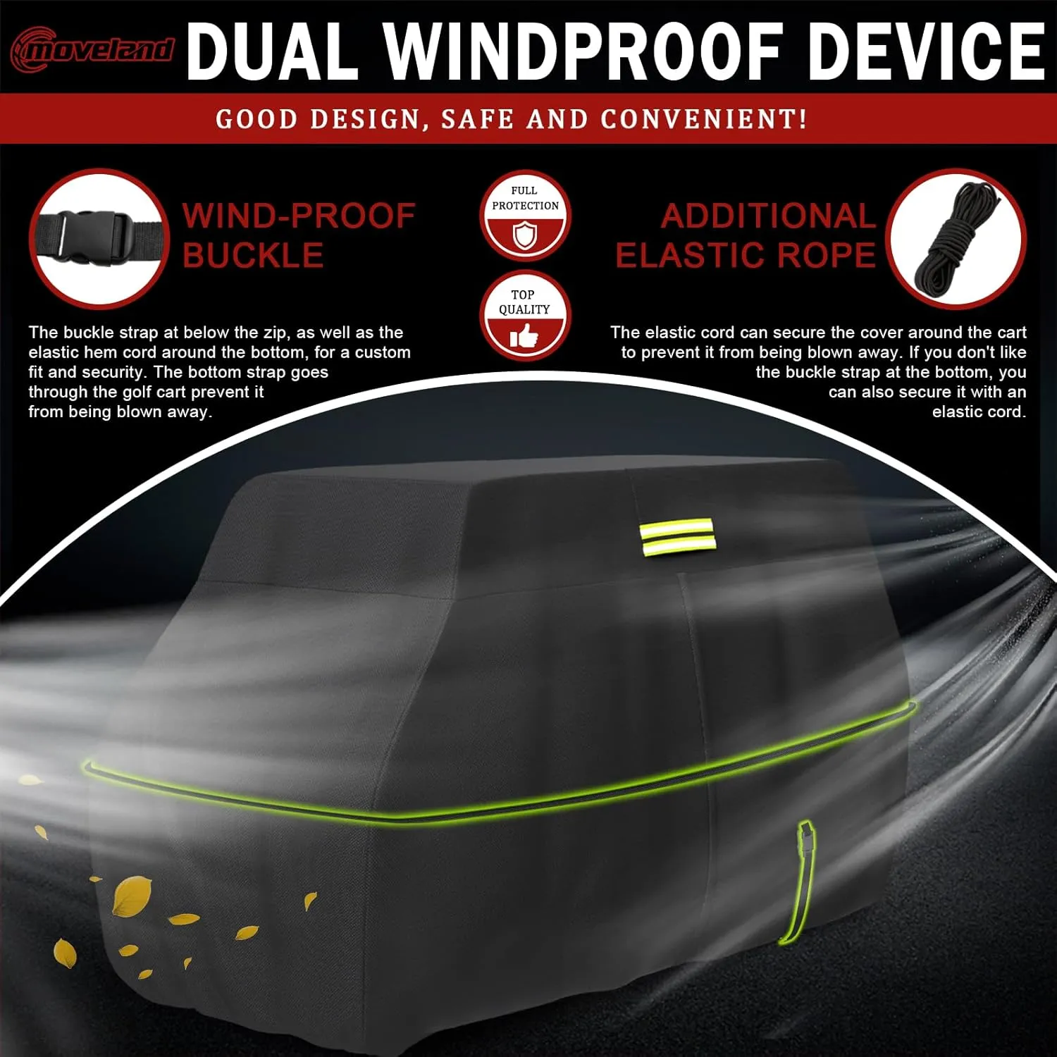moveland 4/6 Passenger Golf Cart Cover, 100% 600D Waterproof, Universal Fits Most 4/6 Passenger EZGO, Club Car, Yamaha Golf Carts