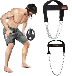 MRX BOXING & FITNESS Weight Lifting Head Harness Padded With Adjustable Strap Neck Exercise GYM Heavy Duty Metal Chain