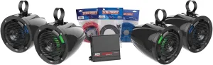 MTX Audio UNI-2-ADDON Universal UTV kit – 1 Amplifier, 4 Roll Cage Speaker Pods Compatible with Select Vehicles with 1.5"-2" Roll Cages