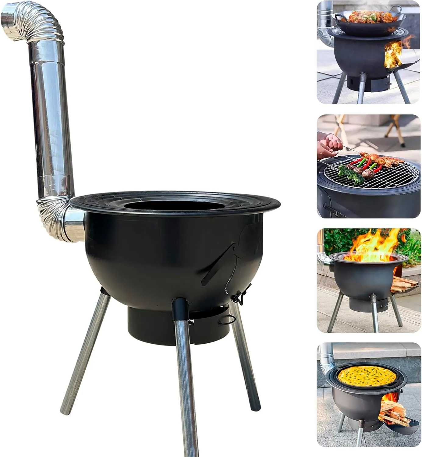 Multifunction Large Portable Charcoal Grill,Heavy-duty Wood Burning Stove with Grill Rack(17 Inches),Camping Rocket Stove for Outdoor/Backyard Cooking,Off Grid Living Supplies,X-Large D:21 Inches