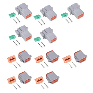 MUYI 5 Kit 8 Pin Way DT Series Connector Gray Receptacle IP67 Waterproof Heavy Duty 14-18 AWG 13 Amps Continuous DT04-8P DT06-8S w/Wedge Lock W8P W8S (5 Kits, 8 Pin)