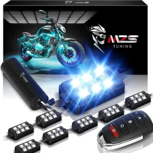 MZS 8Pcs Motorcycle LED Light Kit, Multi-Color Neon RGB Strips Motorcycle LED Underglow kit Smart Remote Controller Compatible with ATVs UTVs Cruiser Trikes Golf Carts
