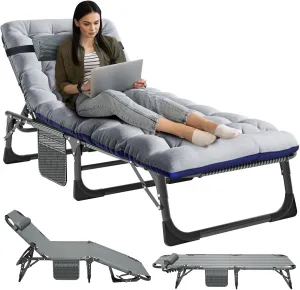 NAIZEA Folding Camping Cot W/Mat for Adults, Adjustable Lounge Chair Outdoor, Heavy Duty Sleeping Cot Bed, Travel Camp Cots for Pool, Beach, Patio Sunbathing