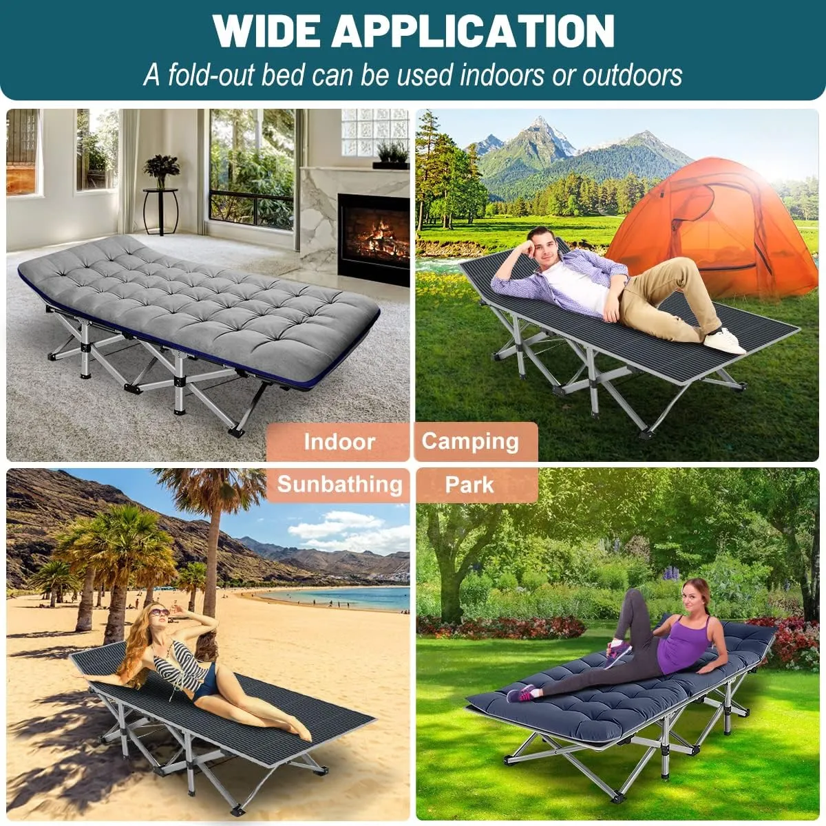 NAIZEA Folding Camping Cots for Adults, Folding Cot with Mattress, Camping Foldable Bed, Portable Military Cot, Double Layer Oxford Strong Heavy Duty Sleeping Cots for Camp Office Travel