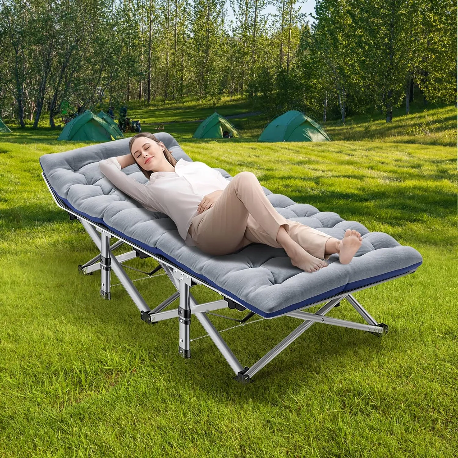 NAIZEA Folding Camping Cots for Adults, Folding Cot with Mattress, Camping Foldable Bed, Portable Military Cot, Double Layer Oxford Strong Heavy Duty Sleeping Cots for Camp Office Travel