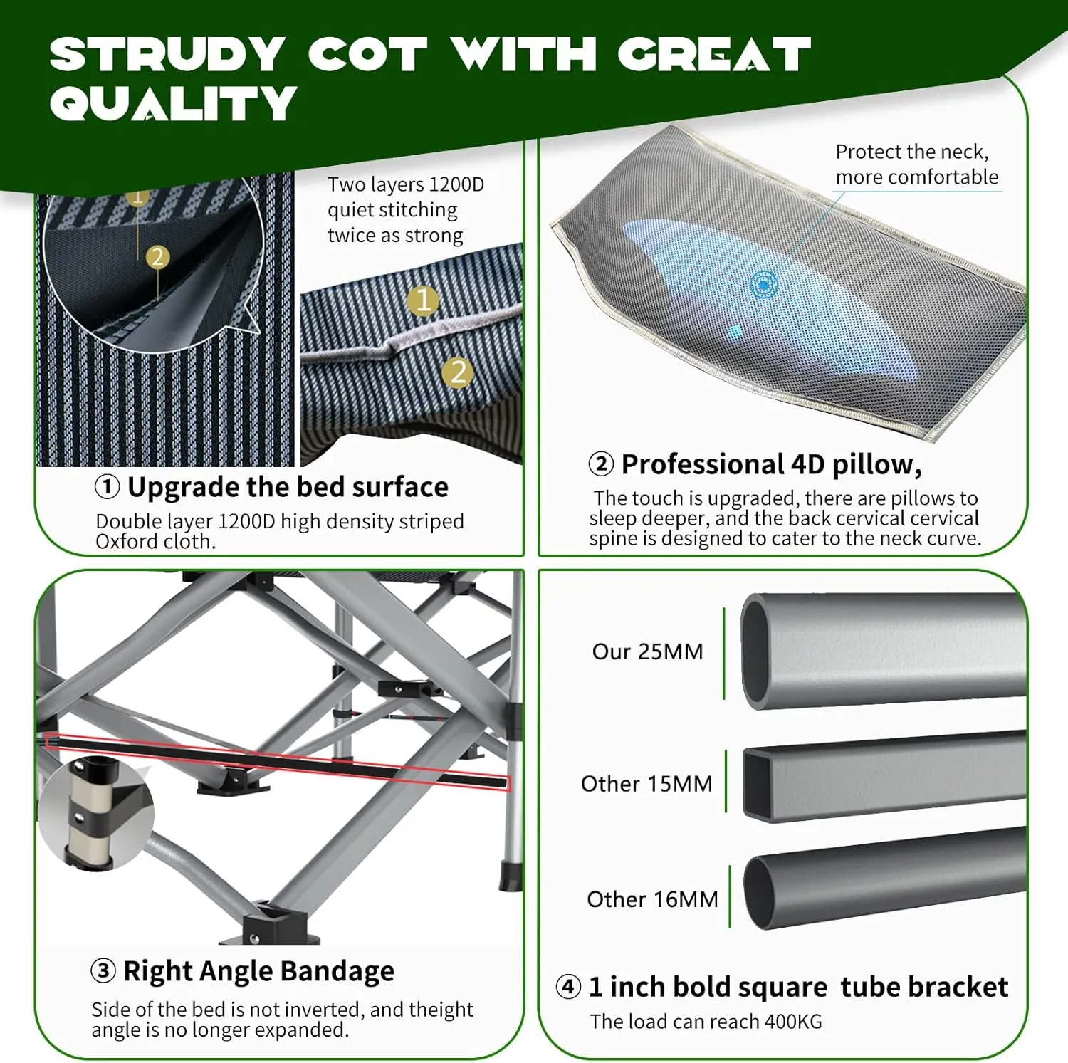 NAIZEA Folding Camping Cots for Adults, Folding Cot with Mattress, Camping Foldable Bed, Portable Military Cot, Double Layer Oxford Strong Heavy Duty Sleeping Cots for Camp Office Travel