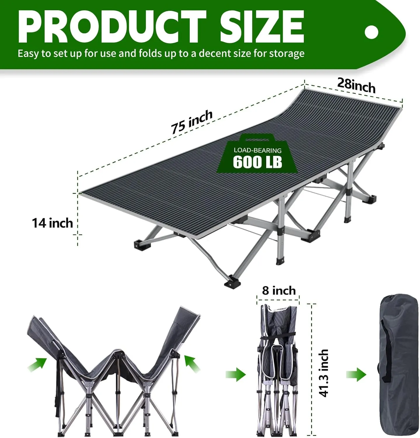 NAIZEA Folding Camping Cots for Adults, Folding Cot with Mattress, Camping Foldable Bed, Portable Military Cot, Double Layer Oxford Strong Heavy Duty Sleeping Cots for Camp Office Travel