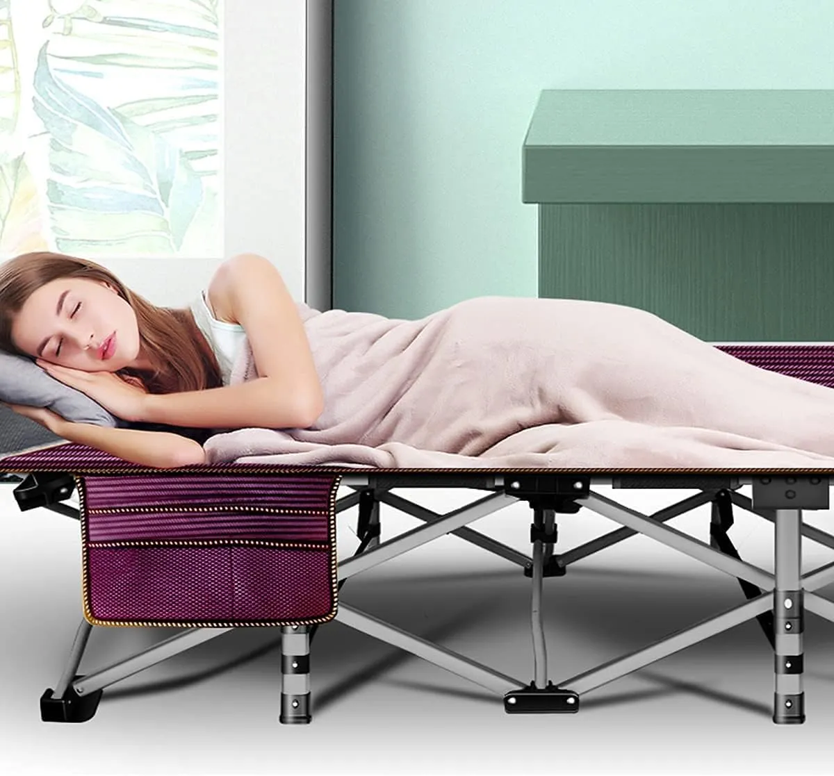 NAIZEA Folding Camping Cots for Adults, Folding Cot with Mattress, Camping Foldable Bed, Portable Military Cot, Double Layer Oxford Strong Heavy Duty Sleeping Cots w/Carry Bag for Camp Office Trave