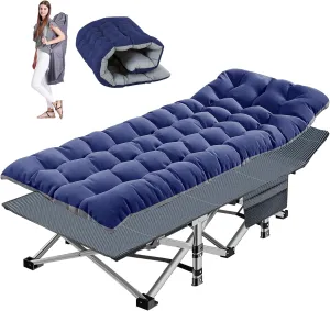 NAIZEA Folding Camping Cots for Adults, Portable Cot with Mattress Heavy Duty Outdoor Bed with Carry Bag 1200d Oxford Cloth Sleeping Cots for Camping Office Nap Home Guest Beach Travel