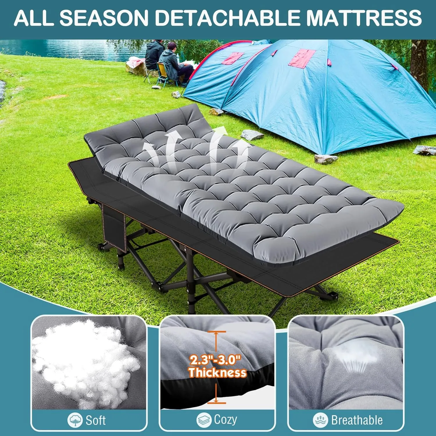NAIZEA Oversized XXL Folding Camping Cot for Adults, Heavy Duty Outdoor Bed with Carry Bag, Portable Sleeping Bed for Outdoor Travel Camp Beach Vacation