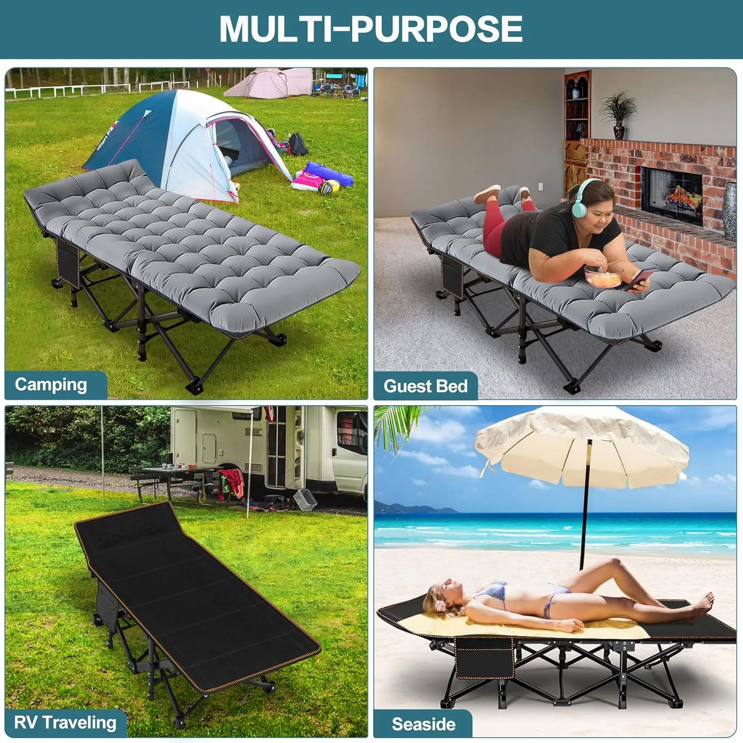 NAIZEA Oversized XXL Folding Camping Cot for Adults, Heavy Duty Outdoor Bed with Carry Bag, Portable Sleeping Bed for Outdoor Travel Camp Beach Vacation