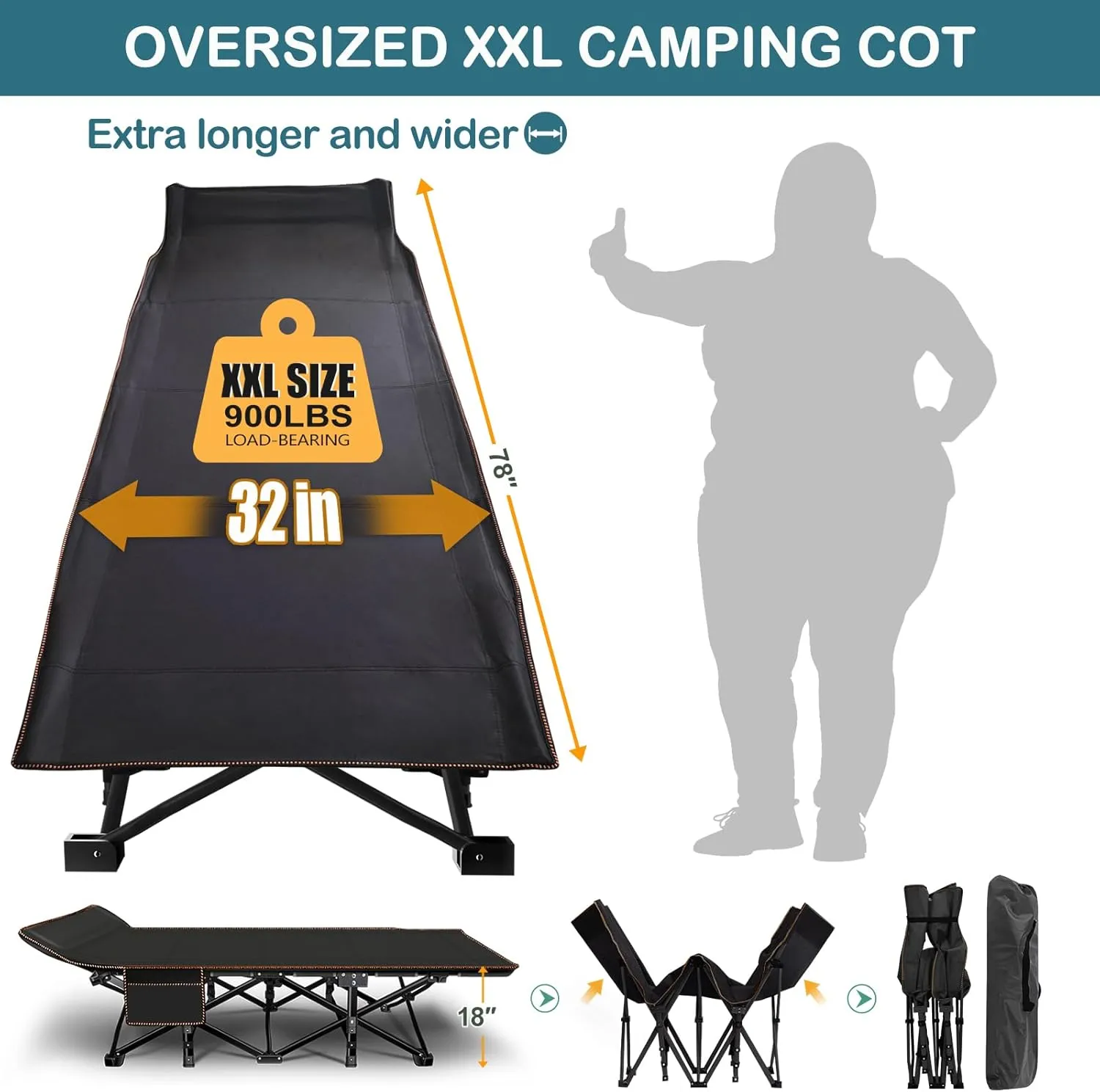 NAIZEA Oversized XXL Folding Camping Cot for Adults, Heavy Duty Outdoor Bed with Carry Bag, Portable Sleeping Bed for Outdoor Travel Camp Beach Vacation