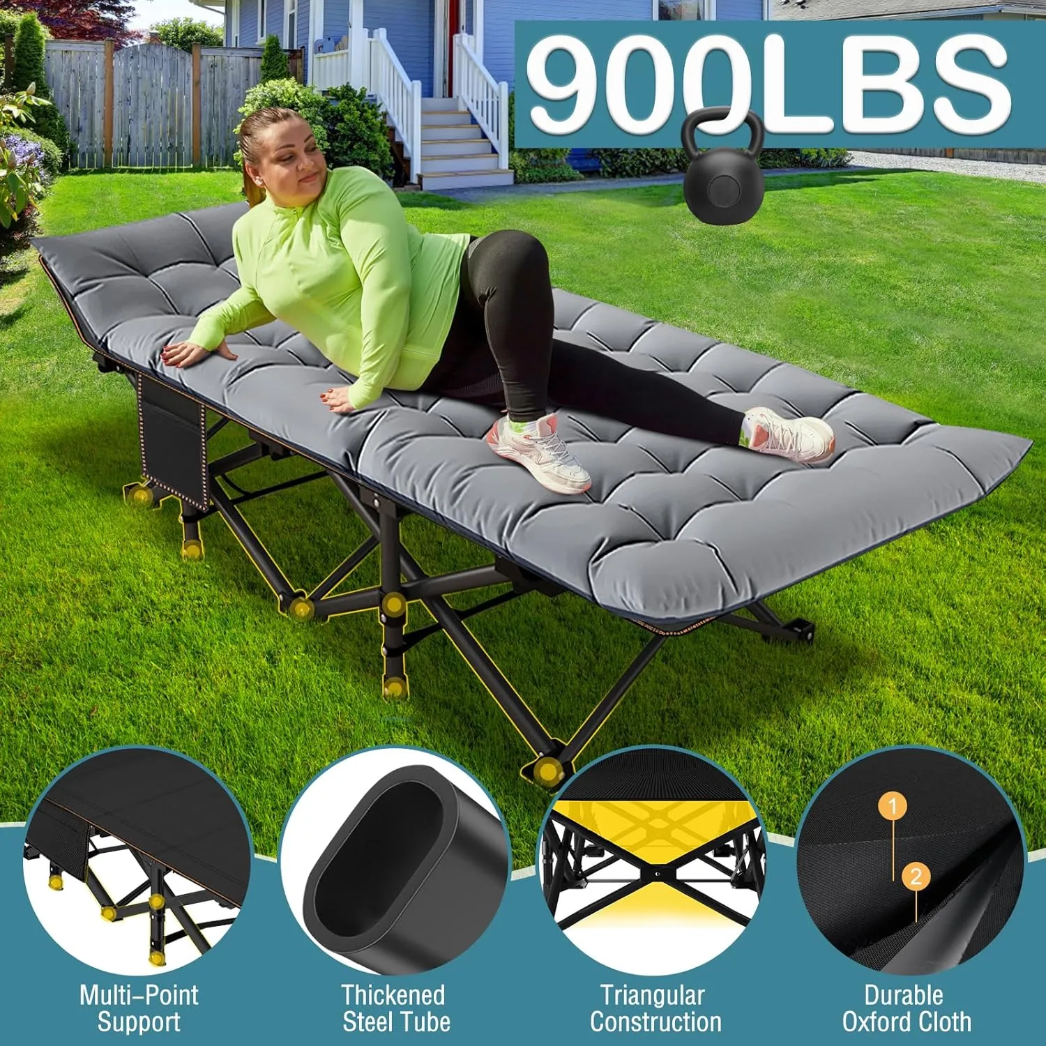 NAIZEA Oversized XXL Folding Camping Cot for Adults, Heavy Duty Outdoor Bed with Carry Bag, Portable Sleeping Bed for Outdoor Travel Camp Beach Vacation