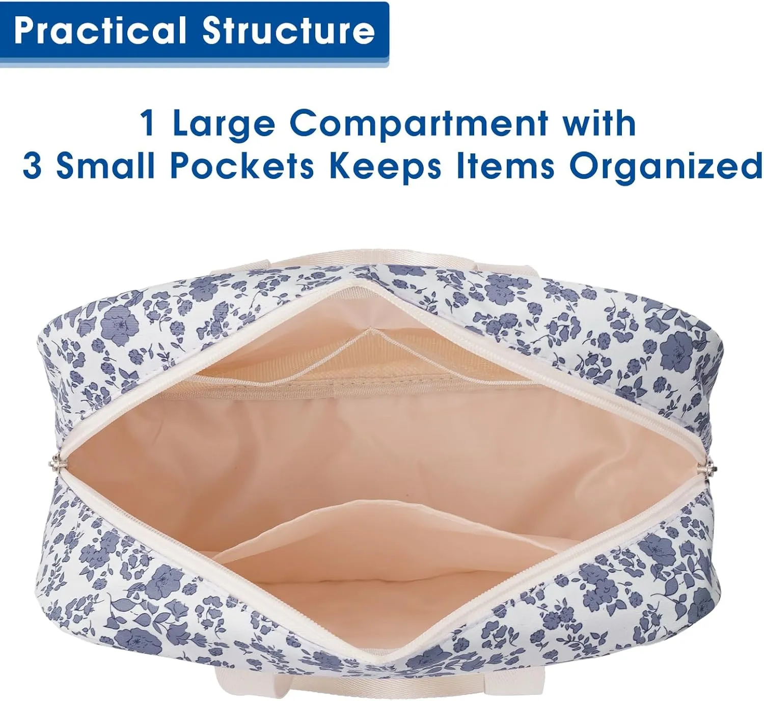 Narwey Full Size Toiletry Bag Women Large Cosmetic Bag Travel Makeup Bag Organizer Medicine Bag for Toiletries Essentials Accessories (Little Grayish Blue Flower, Large)