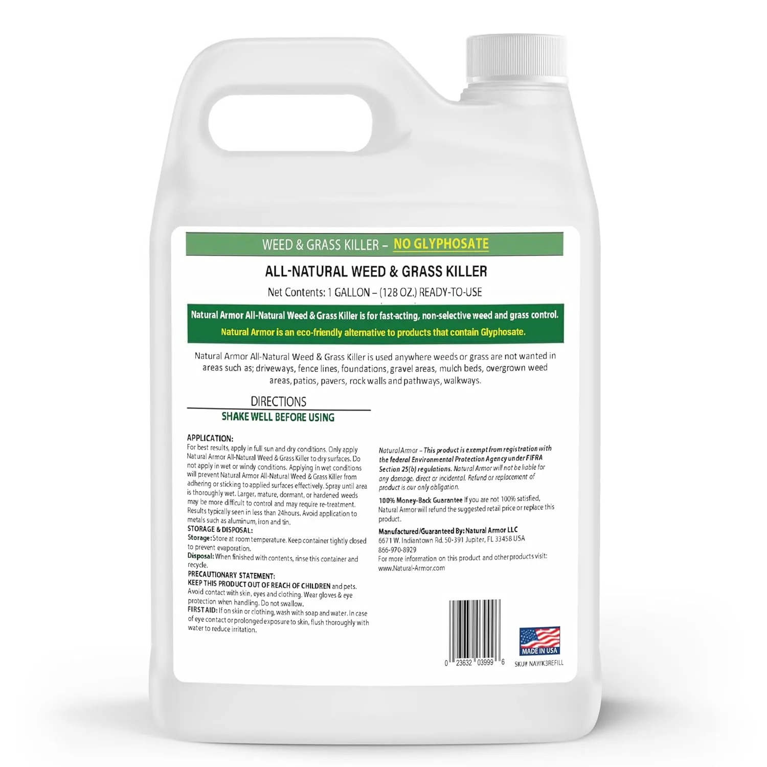 Natural Armor Weed and Grass Killer All-Natural Concentrated Formula. Contains No Glyphosate (128 OZ. Gallon Refill)