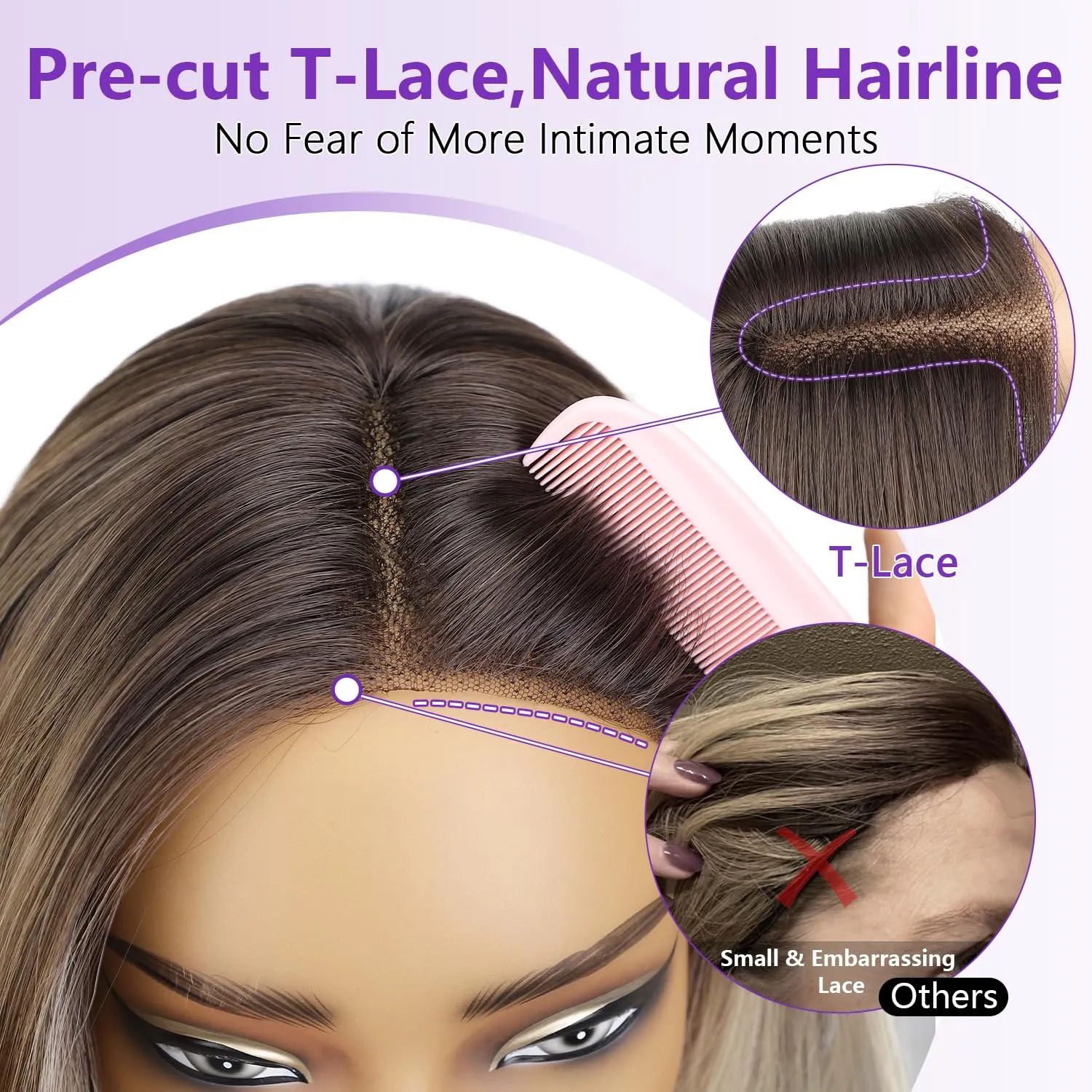 Natural Black Glueless Wigs for Women Pre Cut Synthetic Lace Hairline Long Layered Straight Hairstyle 26 Inch