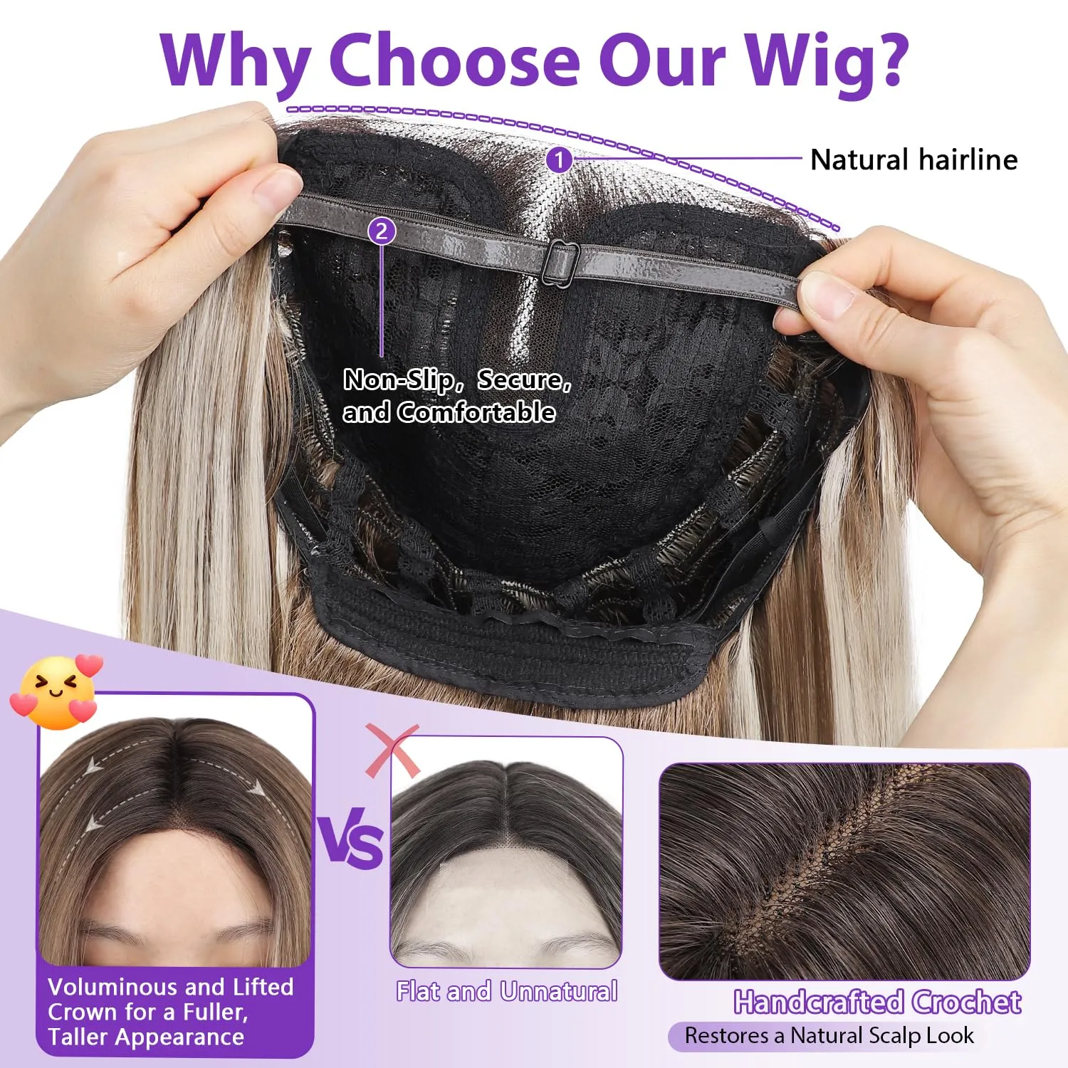 Natural Black Glueless Wigs for Women Pre Cut Synthetic Lace Hairline Long Layered Straight Hairstyle 26 Inch