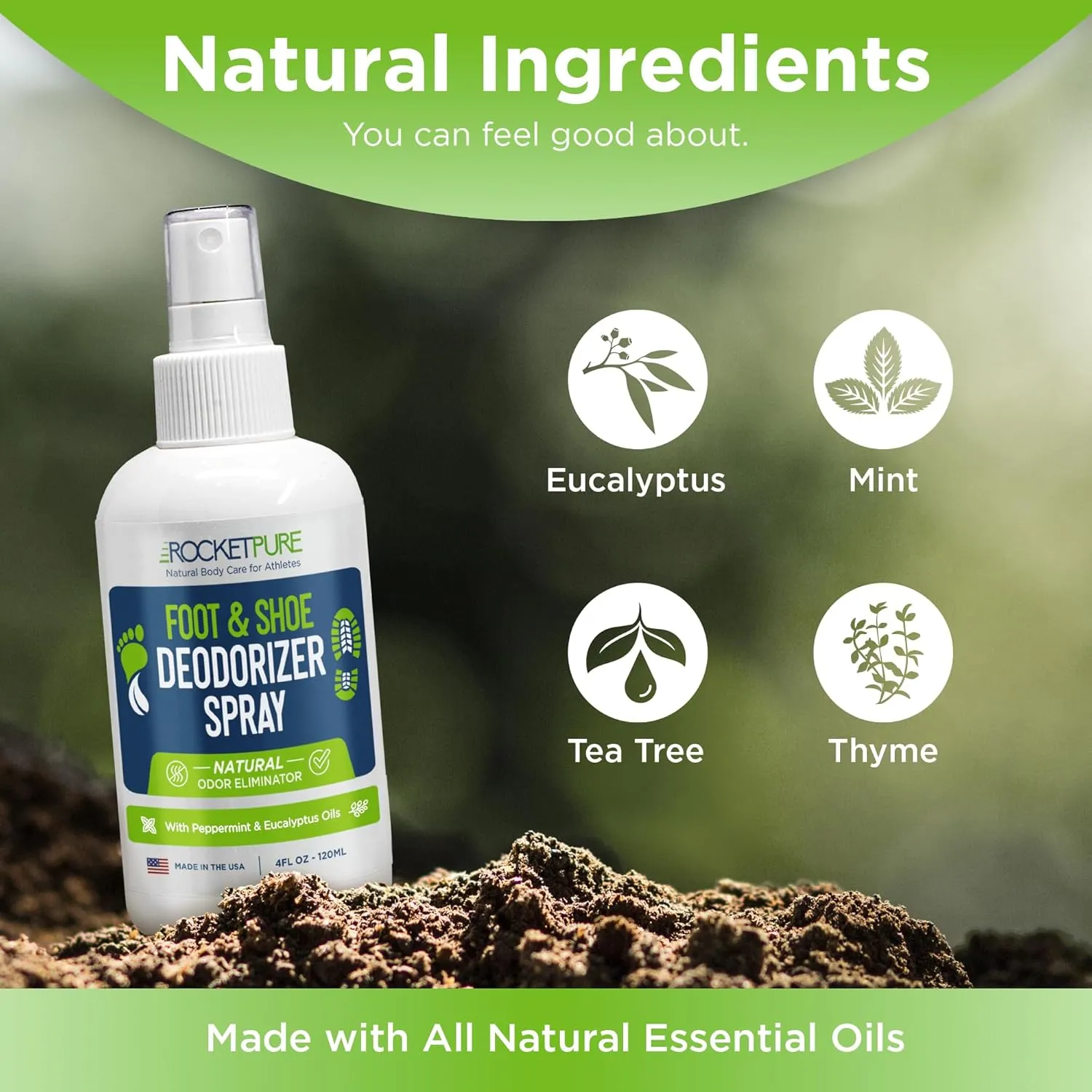 Natural Foot & Shoe Deodorizer Spray - Foot Spray for Smelly Feet & Shoe Spray for Smelly Shoes - Removes, Controls & Prevents Odors - Made with Essential Oils - Made in USA (4oz, 2-Pack)