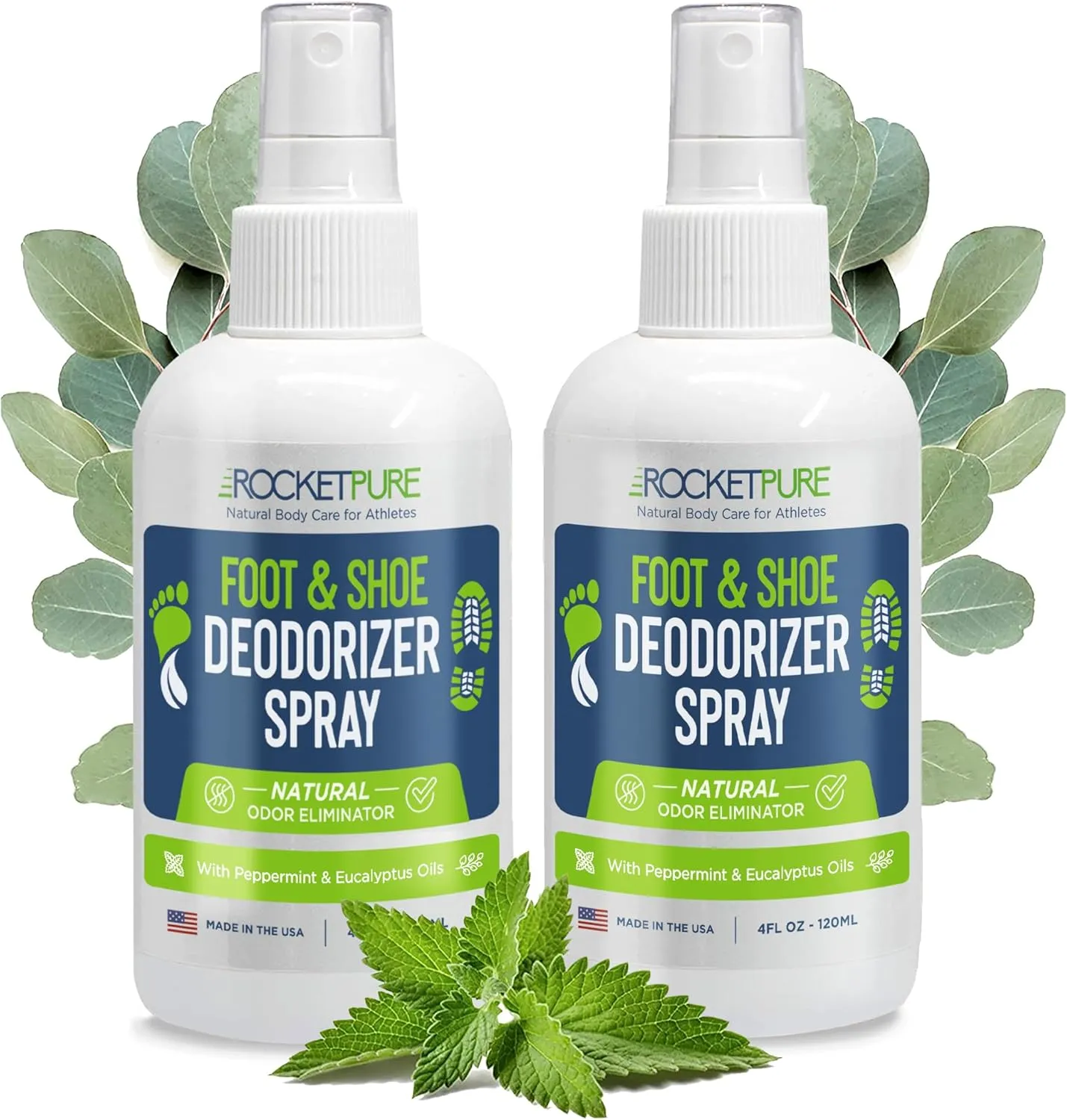 Natural Foot & Shoe Deodorizer Spray - Foot Spray for Smelly Feet & Shoe Spray for Smelly Shoes - Removes, Controls & Prevents Odors - Made with Essential Oils - Made in USA (4oz, 2-Pack)