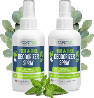 Natural Foot & Shoe Deodorizer Spray - Foot Spray for Smelly Feet & Shoe Spray for Smelly Shoes - Removes, Controls & Prevents Odors - Made with Essential Oils - Made in USA (4oz, 2-Pack)