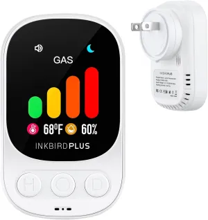 Natural Gas Leak Detector INKBIRDPLUS Plug-in Propane Gas Detector and Combustible Gas Monitoring, Leak Alarm for LPG, LNG, Methane, Butane, Coal Gas Detection in Kitchen, Room, RV (White)
