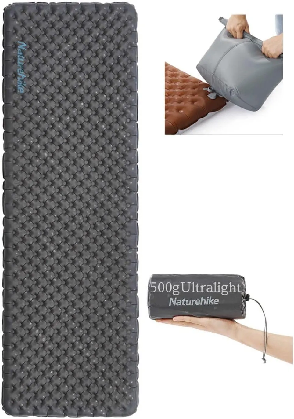 Naturehike Camping Mattress R-Value 5.8 Camp Bed Adults Camp Cot Folding Beds Sleeping Mat Pad Single Adults Foldable 0.88LB/0.4KG Light Hiking Fishing Travel[SGS certified] (R3.5-Black, Square-Small)