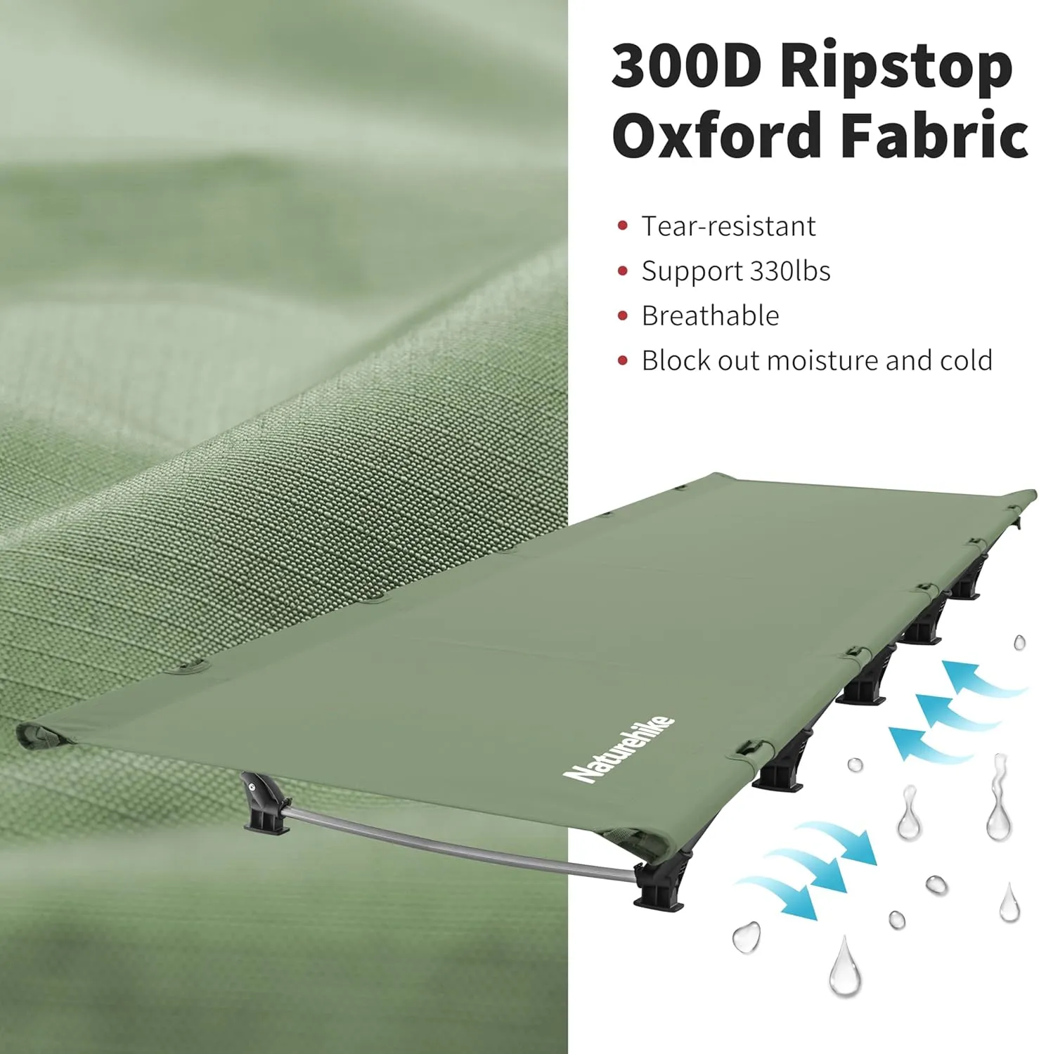 Naturehike GreenWild Camping Cot, Ultralight Folding Backpacking Cot, 60-Second Easy Set-Up, Supports 330lbs, Portable Camping Bed for Adults for Camping Hiking Travel Home