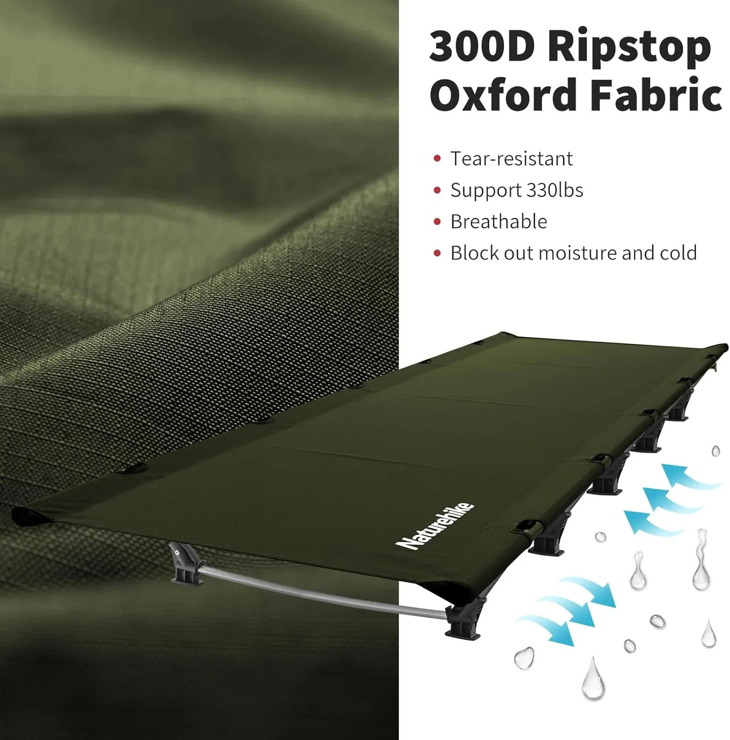 Naturehike GreenWild Camping Cot, Ultralight Folding Backpacking Cot, 60-Second Easy Set-Up, Supports 330lbs, Portable Camping Bed for Adults for Camping Hiking Travel Home