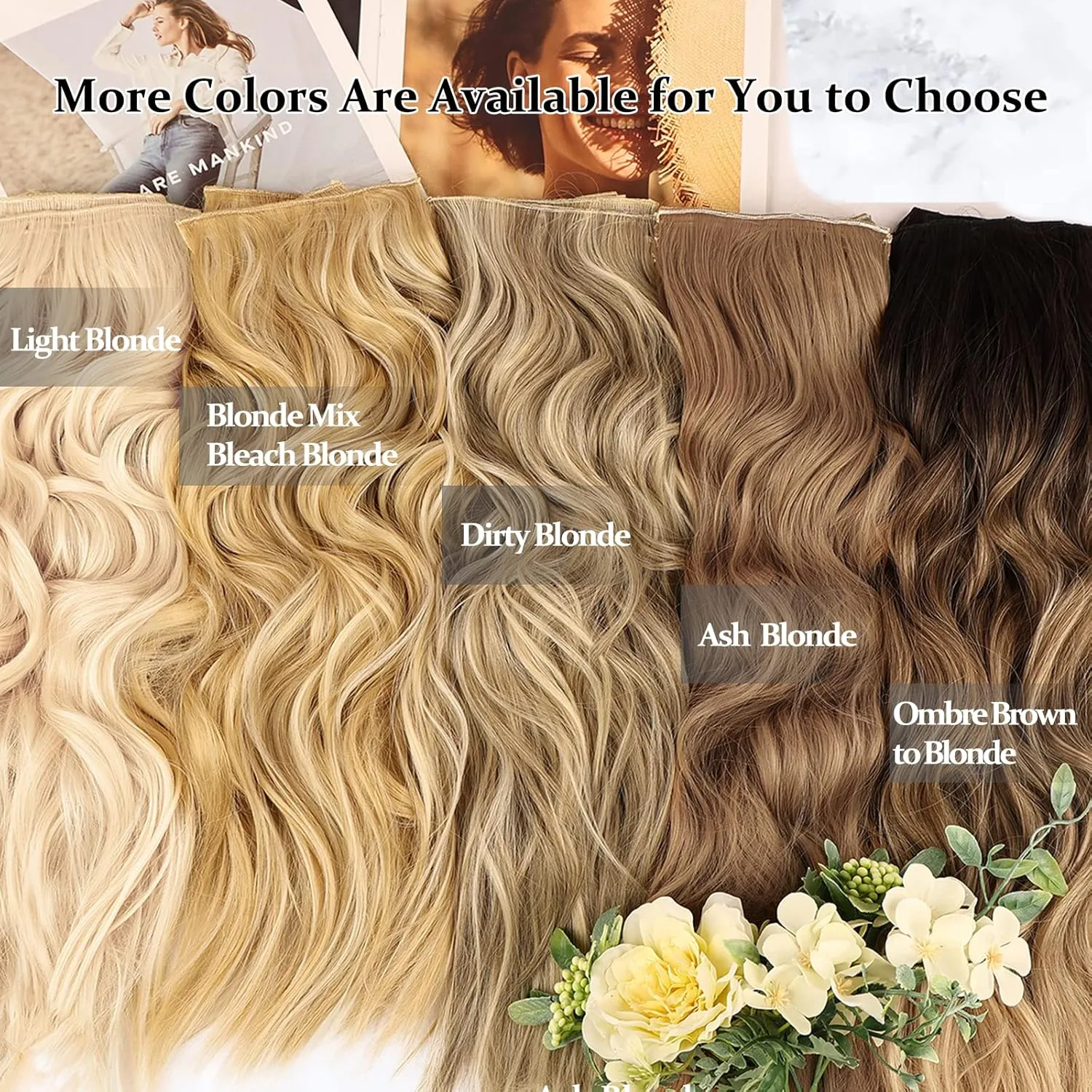 NAYOO Clip in Hair Extensions for Women 20 Inch Long Wavy Curly Blonde Mix Bleach Blonde Hair Extension Full Head Synthetic Hair Extension Hairpieces(6PCS,Blonde Mix Bleach Blonde)