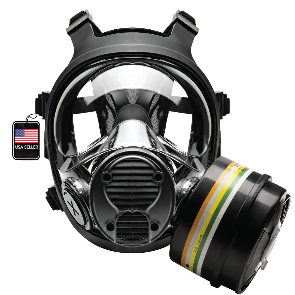 NB-100 Full Face Tactical Gas Mask Respirator - Gas Masks Survival Nuclear and Chemical Military Grade with A2B2E2K1P3 R 40mm Canister Filter, Compatible with Hazmat Suit, EN136:1998 CL2 Certified