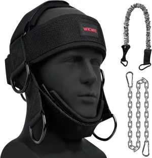 Neck Harness for Increases Neck Core Strength - Neck Exerciser with 30" Heavy Duty Steel Chain for Safely Lifting Weights Up to 280 lbs, Adjustable Head with Nylon Tether and 2 Carabiners
