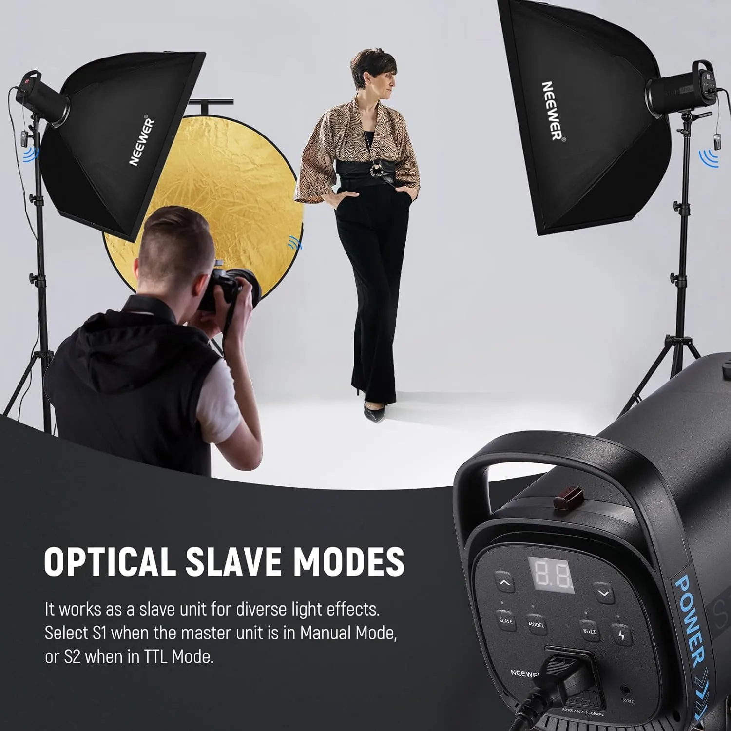 NEEWER 800Ws Studio Monolight Flash Light Kit (2 Pack), S101-400W 5600K Strobe Light with 150W Modeling Lamp/Bowens Mount/Softbox/Stand/Reflector/RT-16 Trigger/Bag for Portrait Product Photography