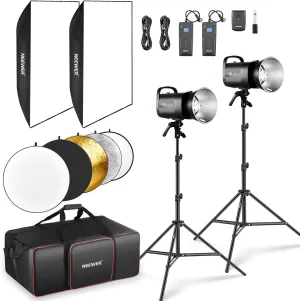 NEEWER 800Ws Studio Monolight Flash Light Kit (2 Pack), S101-400W 5600K Strobe Light with 150W Modeling Lamp/Bowens Mount/Softbox/Stand/Reflector/RT-16 Trigger/Bag for Portrait Product Photography