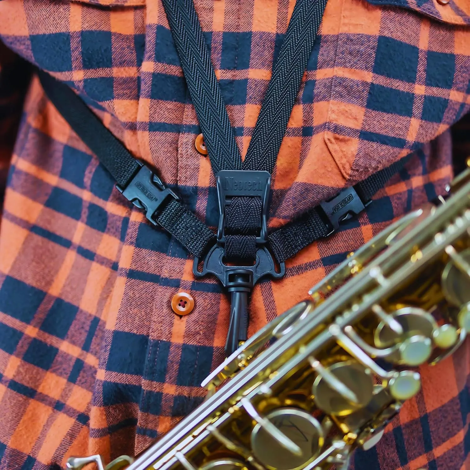 Neotech Soft Harness – Padded Shoulder Harness with Adjustable Strap Hook, Swivel Hook for Saxophone, Baritone & Clarinet Strap – (Regular - Black)