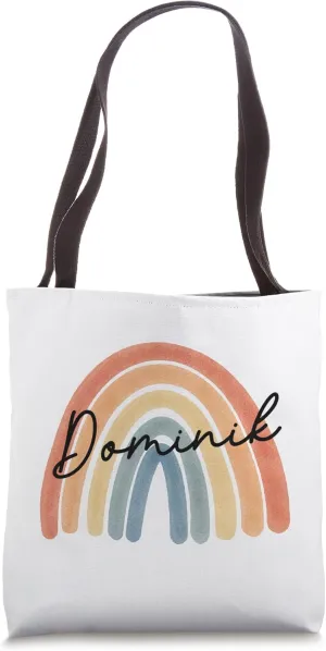 New Born Baby Dominik Personalized Gift Rainbow Nursery Tote Bag